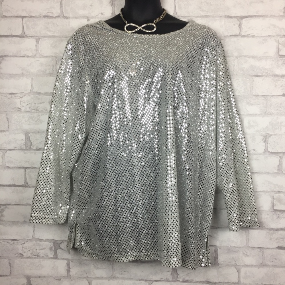 Romans Silver Long Sleeve Blouse Size 2X